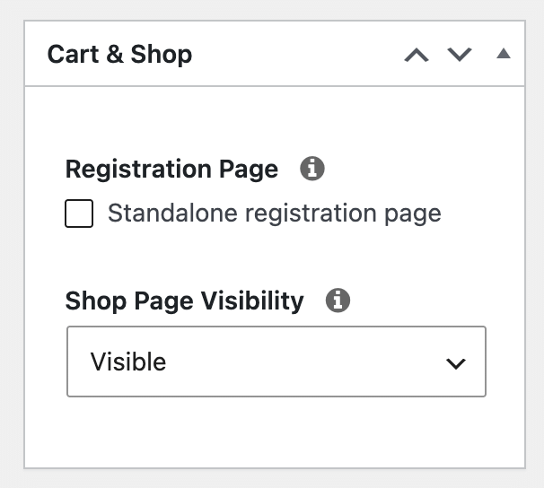 MemberPress product settings showing the Standalone registration page checkbox and Shop Page Visibility option
