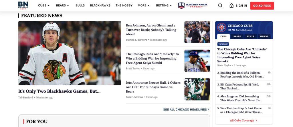 Featured news hero: Chicago Blackhawks player in a white jersey, with the headline