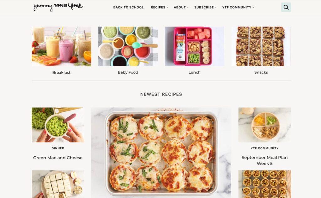 Yummy Toddler Food Homepage Screenshot