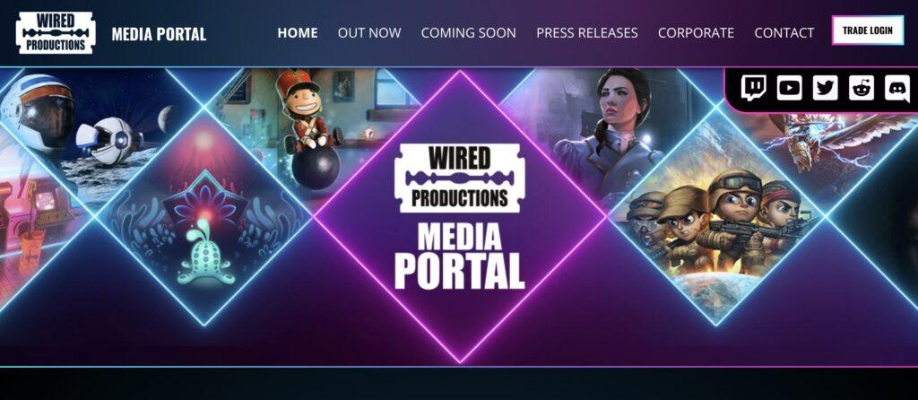 wired productions homepage screenshot | MemberPress Hero banner for Wired Productions Media Portal with neon diamond collage and central logo/logo area prominent